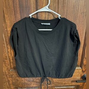 Double Zero BUCKLE black sleeveless crop top, size large, used, drawstring hem